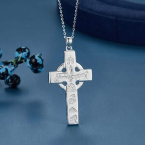 Ring of Kerry symbols on a sterling silver Celtic cross pendant