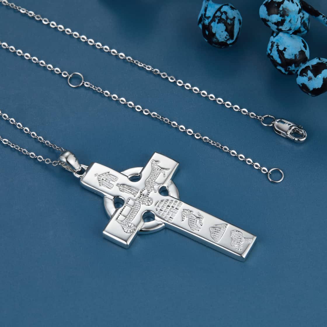 S925 Silver Celtic Cross with Chain and Clasp Ring Of Kerry jewellery