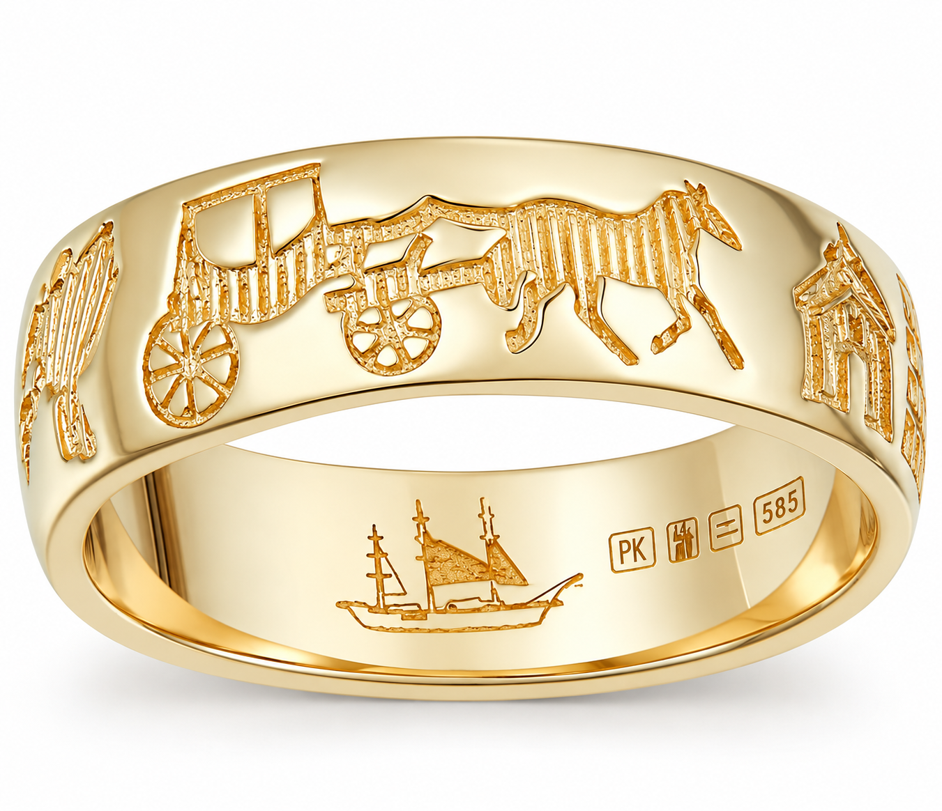 14K Gold Ring of Kerry Band with 7 Irish symbols