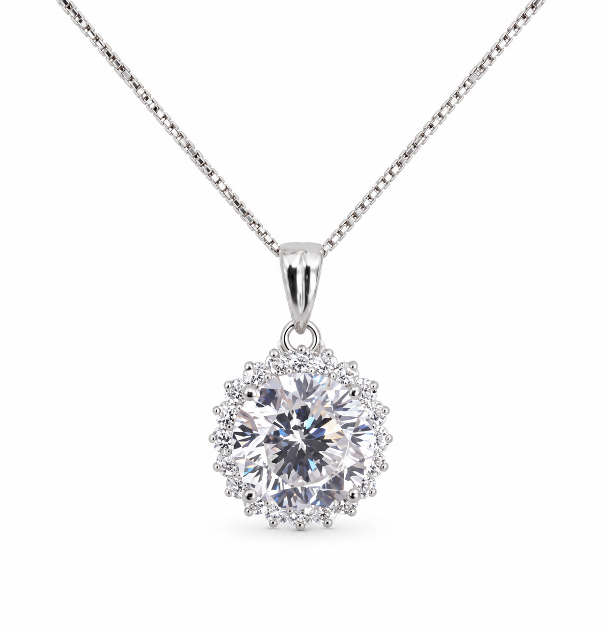 Lab Grown Diamond Pendant in 925 sterling silver with halo setting