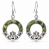 Connemara Marble Claddagh Earrings in 925 Sterling Silver