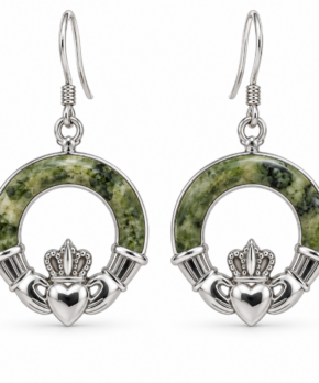 Connemara Marble Claddagh Earrings in 925 Sterling Silver