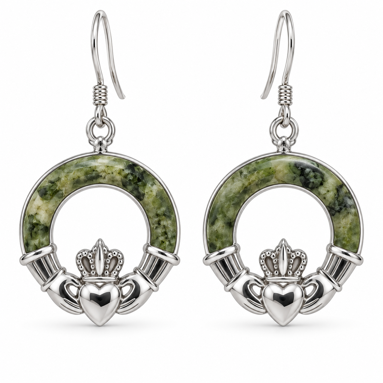 Connemara Marble Claddagh Earrings in 925 Sterling Silver