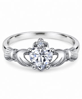 Lab Grown Diamond Claddagh Ring flat view in 925 sterling silver